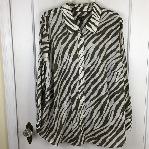 Talbots Plus Size 3X Zebra Print Button Up Blouse Flowy Lightweight Collared EUC - Picture 1 of 4